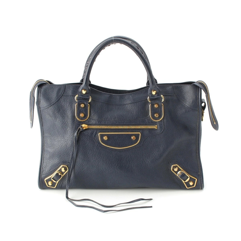 Balenciaga The City Leather Shoulder Handbag Blue
